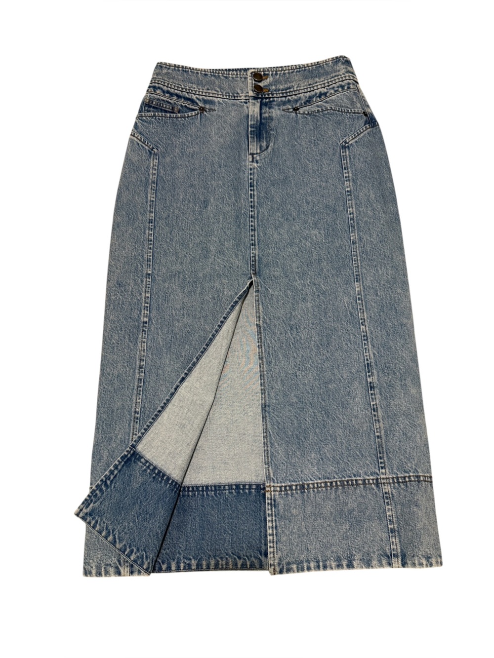 Tanya Taylor Christina Denim High-Waist Midi Skirt Size 2 - Picture 3 of 7